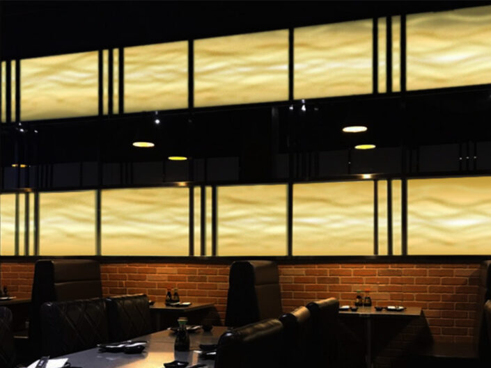 Illuminated Washi Wall Decor at an Asian Cuisine